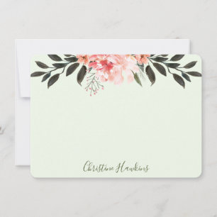 Personalized Blush Pink Watercolor Modern Greenery Card