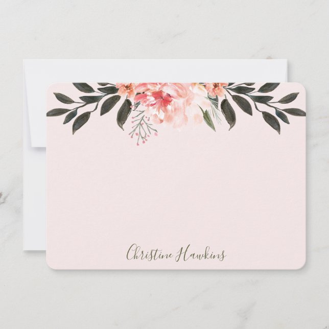 Personalized Blush Pink Watercolor Modern Greenery Card (Front)