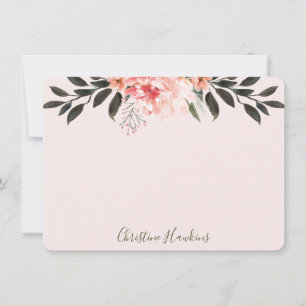 Personalized Blush Pink Watercolor Modern Greenery Card