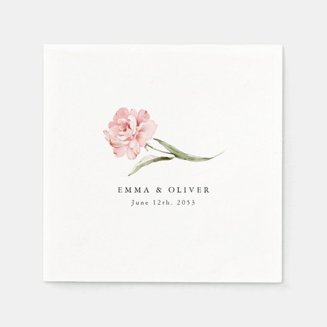 Personalized Blush Rose Floral Wedding Napkins (Front)