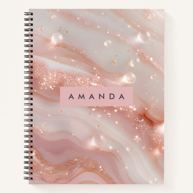 Personalized Blush Rose Gold Marble Sparkle Notebook (Front)
