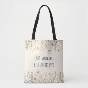Personalized Blush Wildflower Teacher Thank You Tote Bag