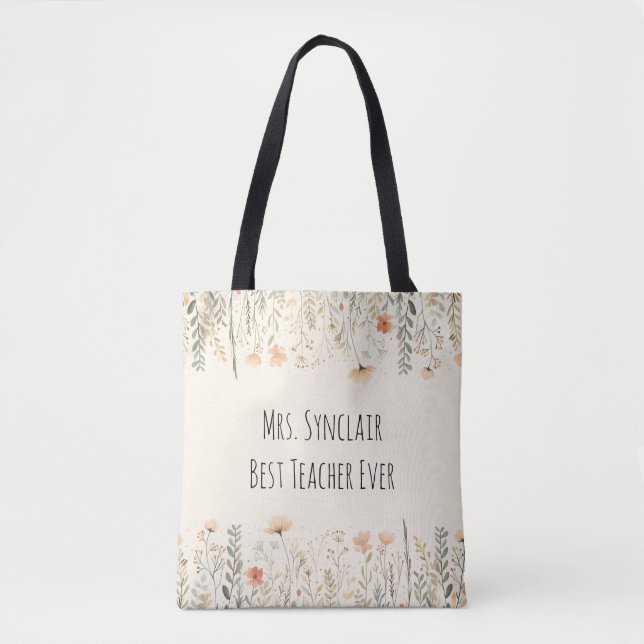 Personalized Blush Wildflower Teacher Thank You Tote Bag (Front)