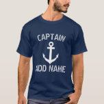 Personalized boat captain name navy anchor shirts<br><div class="desc">Personalized boat captain name navy anchor shirts. Nautical clothing with navy blue anchor and custom name or monogram initial letters. Maritime Birthday gift idea for sailor men. Make your own for skipper dad, father, grandpa, uncle, son, friend, stepfather, stepdad etc. Vintage typography with ship anchor design. Customizable clothes for sailing...</div>