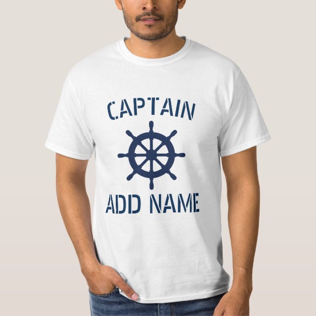 Personalized boat captain name ship wheel t shirts (Front)
