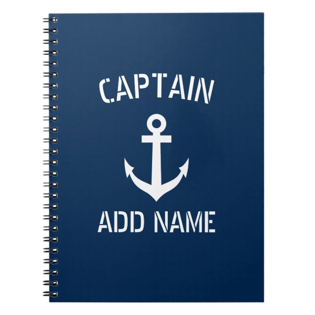 Personalized boat captain nautical anchor notebook (Front)