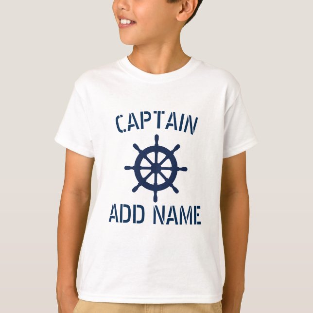 Personalized boat captain nautical kids t shirt (Front)