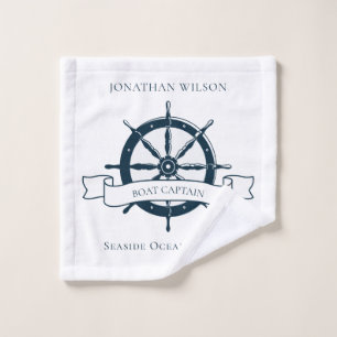 Personalized Boat Captain Nautical Wheel Wash Cloth