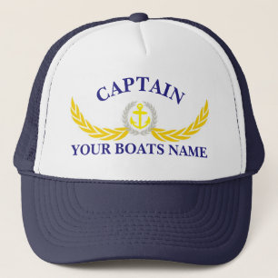 Personalized boat name anchor motif captains trucker hat
