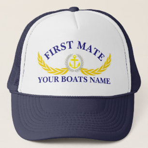Personalized boat name anchor motif first mate trucker hat