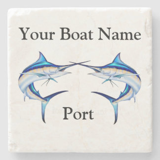 Personalized Boat Name Double Marlin Stone Coaster