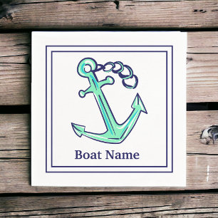 Personalized Boat Name Navy Green Anchor Nautical Napkin