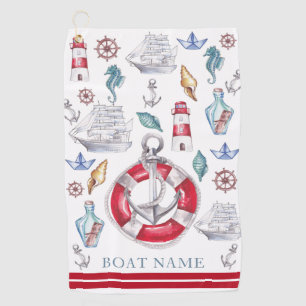 Personalized Boat Watercolor Nautical Golf Towel