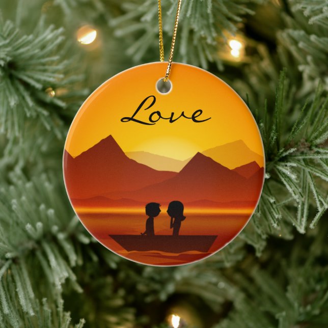 Personalized Boating Couple Mountain LOVE Ornament (Tree)