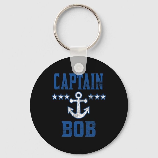 Personalized Boating Vintage Blue Captain Bob Anch Keychain (Front)