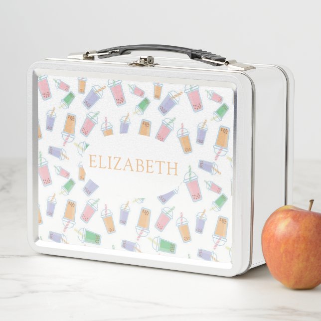 Personalized Boba Bubble Tea Cute Kids School Metal Lunch Box (In Situ)