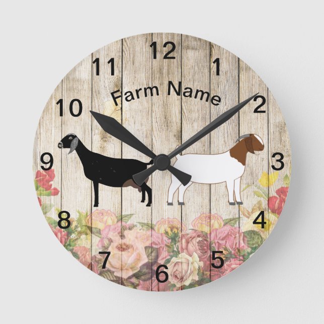 Personalized Boer and Nubian Goat Farm Round Clock (Front)