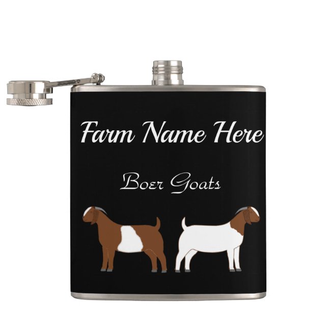 Personalized Boer Goat Farm Black Hip Flask (Opened)