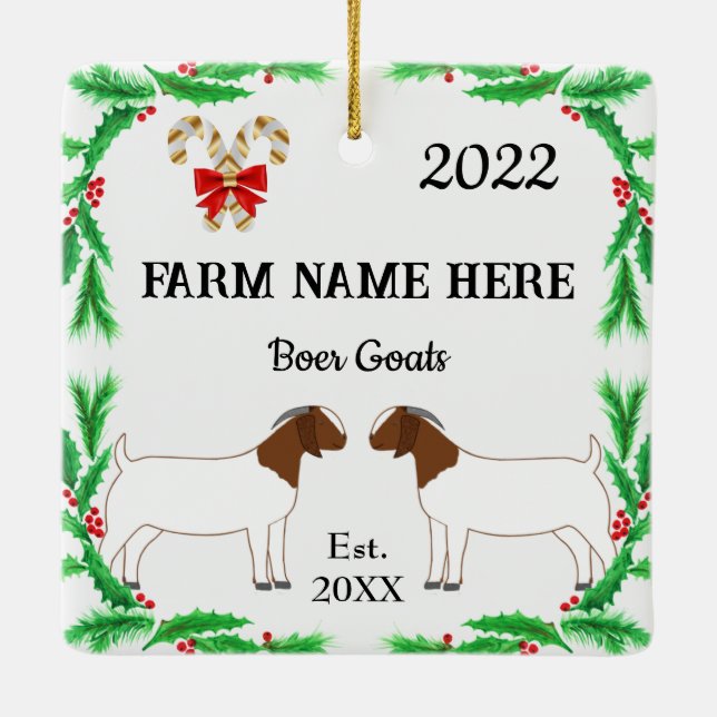 Personalized Boer Goat Farm Christmas Ceramic Ornament (Back)