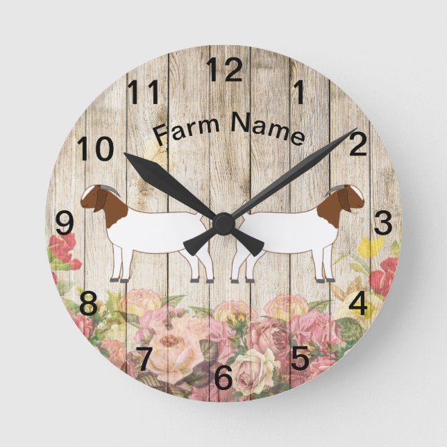 Personalized Boer Goat Farm Round Clock (Front)