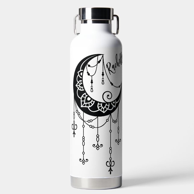 Personalized Bohemian Cresent Moon  Water Bottle (Front)