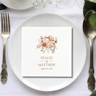 Personalized Bohemian Floral Terracotta Wedding Napkin