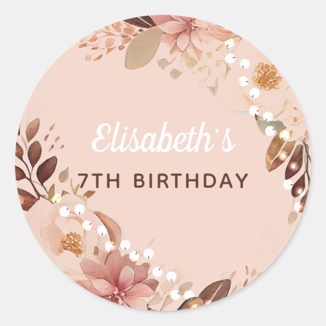 Personalized Bohemian Girl Birthday  Classic Round Sticker (Front)