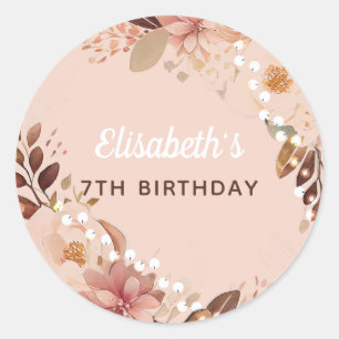 Personalized Bohemian Girl Birthday  Classic Round Sticker