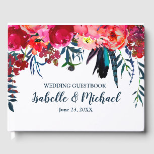 Personalized Bohemian Red Floral Wedding Guestbook