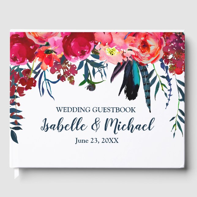 Personalized Bohemian Red Floral Wedding Guestbook (Front)
