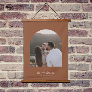 Personalized Boho Arch Family Name and Photo Hanging Tapestry