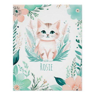 Personalized Boho Baby Poster - Kitten Design
