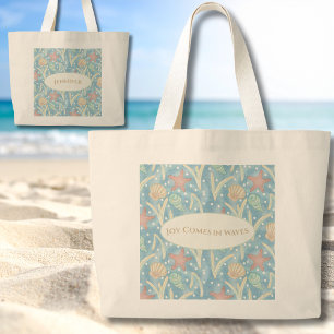 Personalized Boho Beach Tote Bag – Starfish Shells