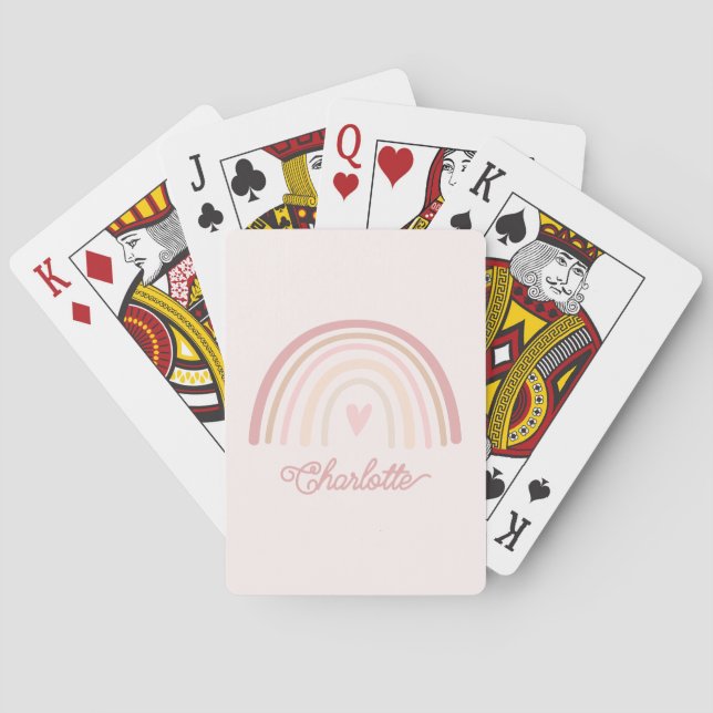 Personalized Boho Beige Blush Rainbow Playing Cards (Back)