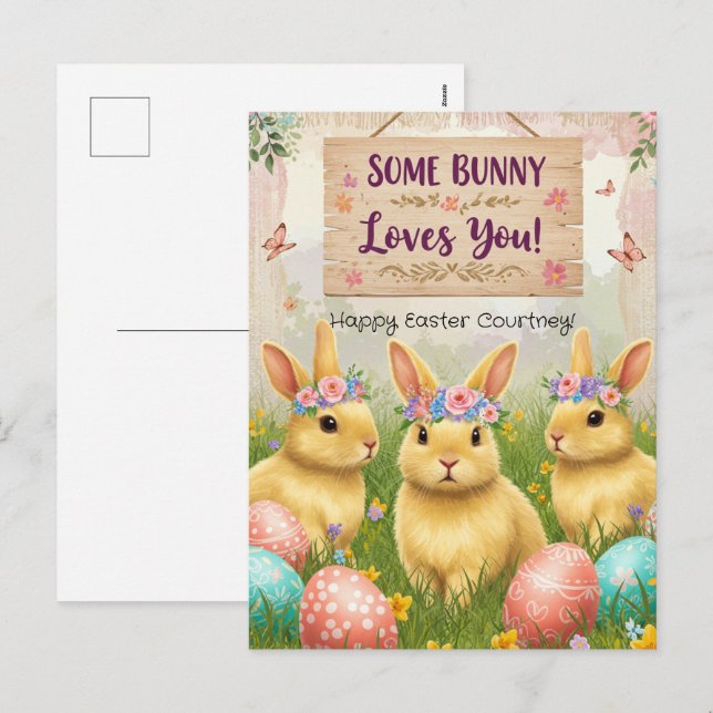 Personalized Boho Bunny Easter Postcard for Girls (Front/Back)