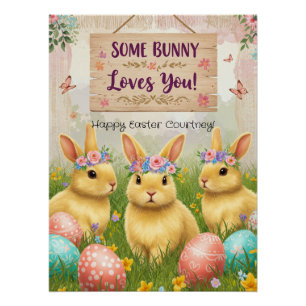 Personalized Boho Bunny Easter Poster for Girls