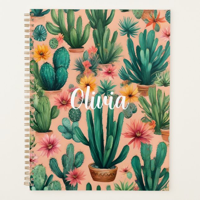 Personalized Boho Cactus Art Print Planner (Front)