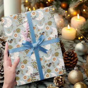 Personalized Boho Celestial Moon & Stars Pattern Wrapping Paper
