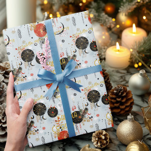 Personalized Boho Chic Christmas Celestial Pattern Wrapping Paper
