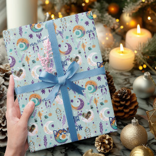 Personalized Boho Chic Gift Wrap with Light Blue