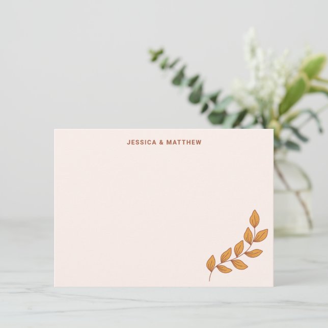 Personalized Boho Earthy Vine Custom Wedding Names Thank You Card (Standing Front)