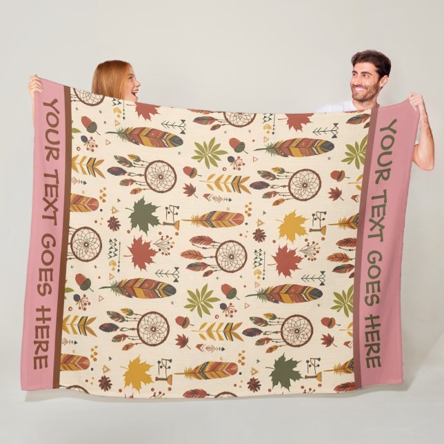 Personalized Boho Fall Dreamcatcher & Leaves Fleece Blanket (In Situ)