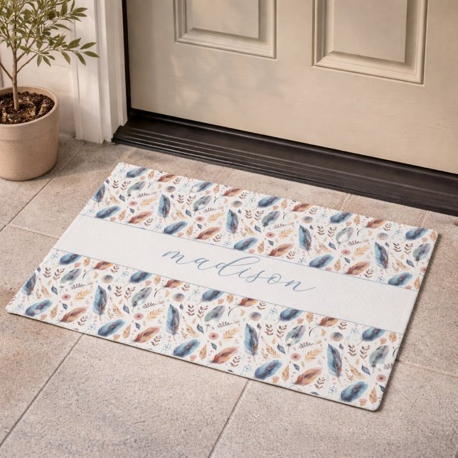 Personalized Boho Feather Floral Doormat (Creator Uploaded)