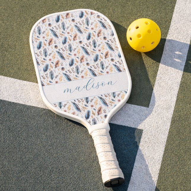 Personalized Boho Feather Floral Pickleball Paddle (Creator Uploaded)