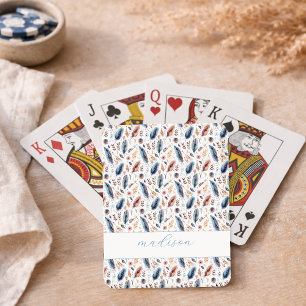 Personalized Boho Feather Floral Playing Cards