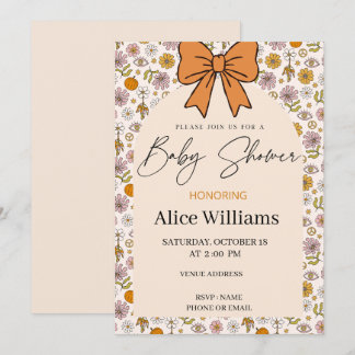 Personalized Boho Floral Bow Baby Shower Invite