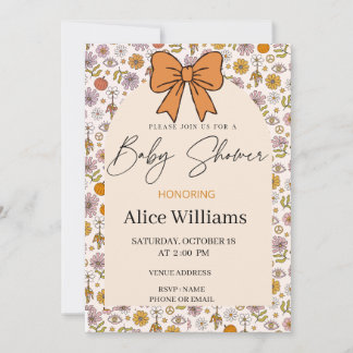 Personalized Boho Floral Bow Baby Shower Invite