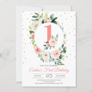 Personalized boho floral girl first birthday invitation