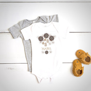 Personalized Boho Floral Girl's Monogram  Baby Bodysuit