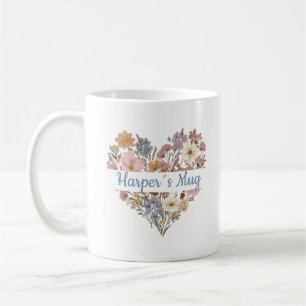 Personalized Boho Floral Heart Mug